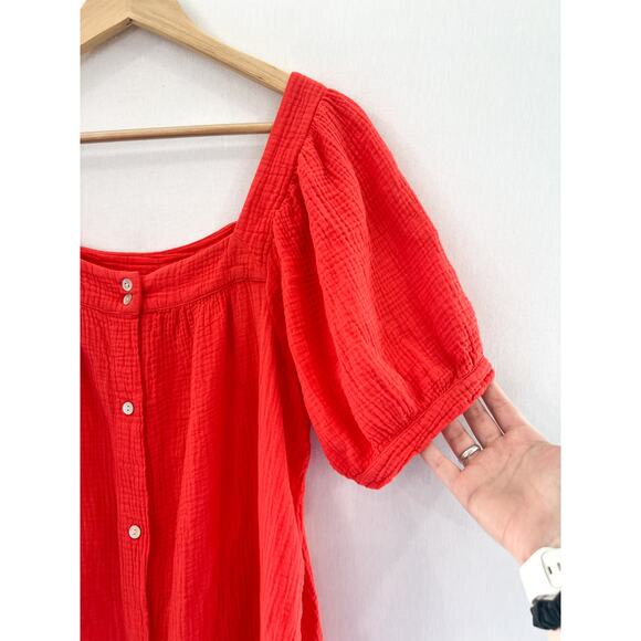 Honorine Francoise Cotton Seersucker Minidress Small Red Cotton Gauze Mini Dress - Picture 5 of 10